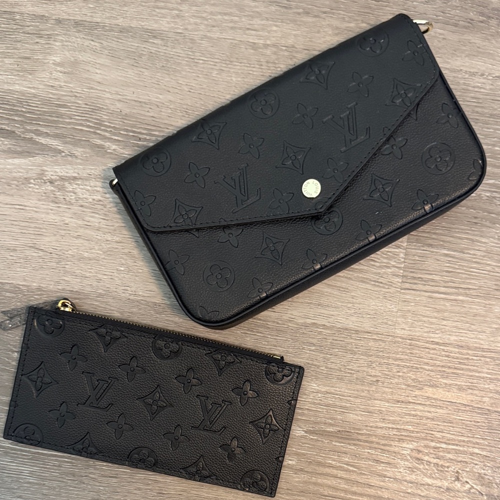 Faux Louis Vuitton Black Monogram Clutch and Wallet
